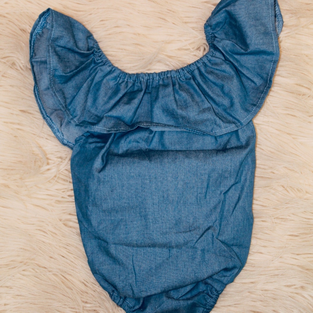 Denim Ruffled Bodysuit with Headband - Picture 4 of 4